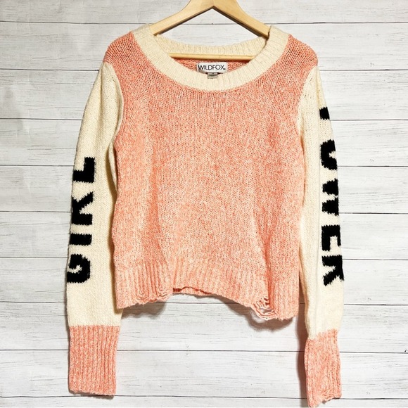 Wildfox Girl Power Distressed Medium Sweater Jumper - Picture 5 of 7